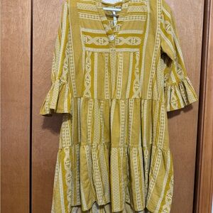 Uncle Frank Mustard Patterned Long Sleeve Dress